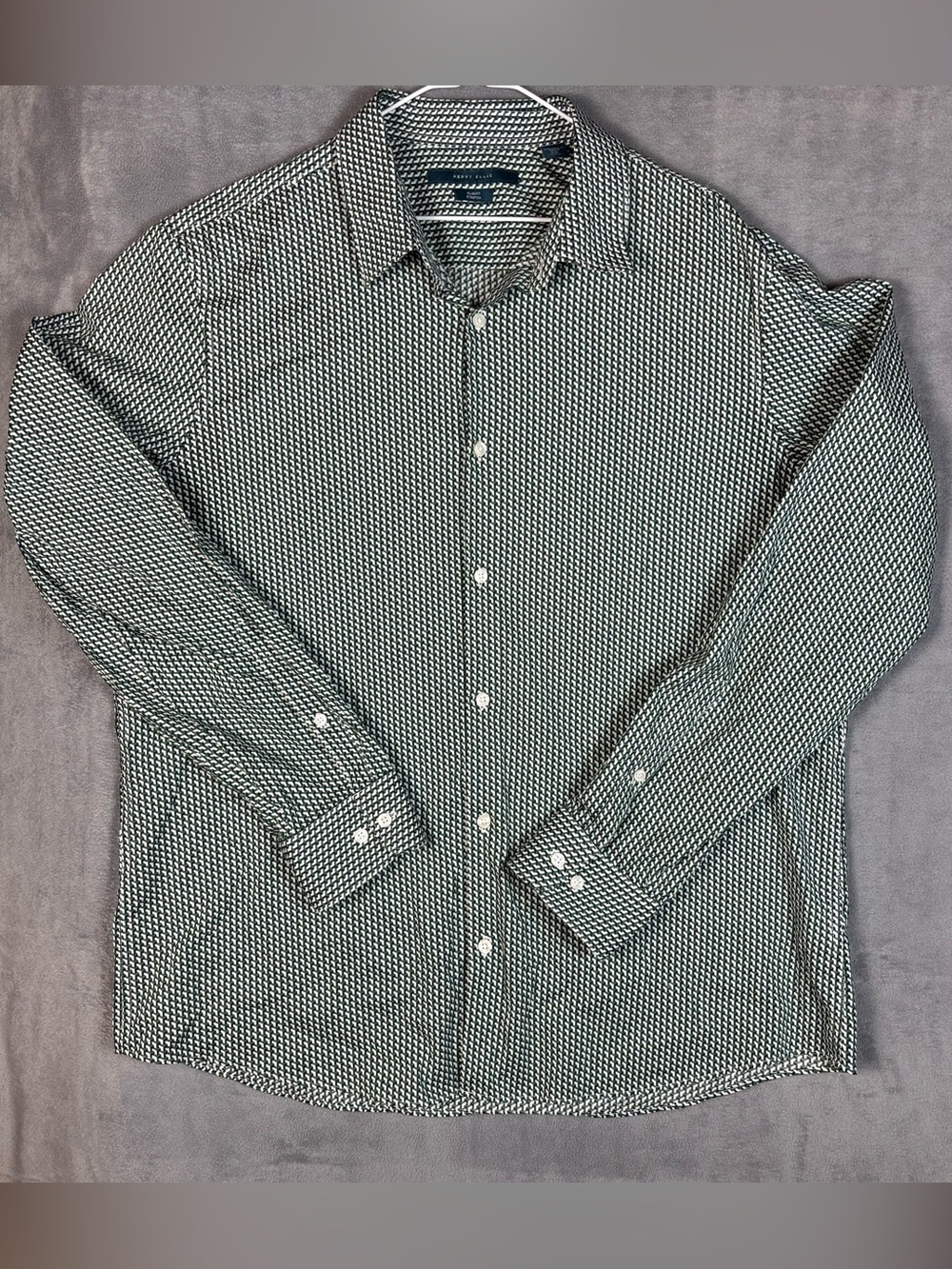 Perry Ellis Green Geometric-Print Button-Down Shirt‎